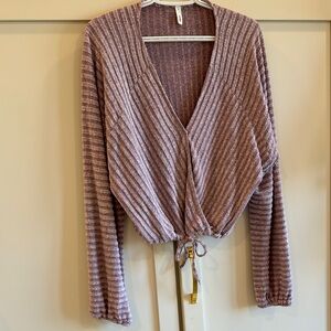 Pink Striped Wrap Sweater